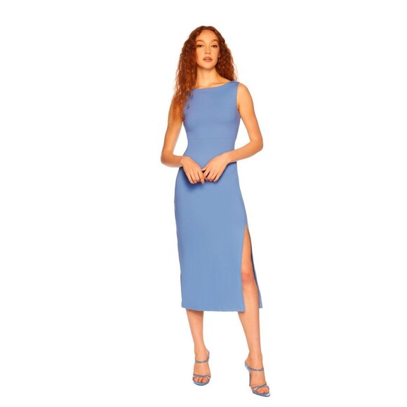 Revolve Susana Monaco Crew Slit Sleeveless Dress Built-in Bra Cornflower Blue M - Picture 1 of 11